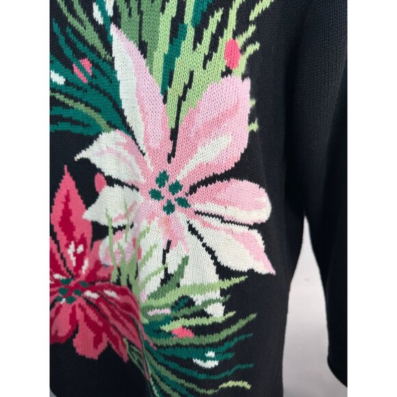 Belle Isle  Poinsettia Holiday Sweater  1X Black   Cotton Blend - Picture 15 of 16